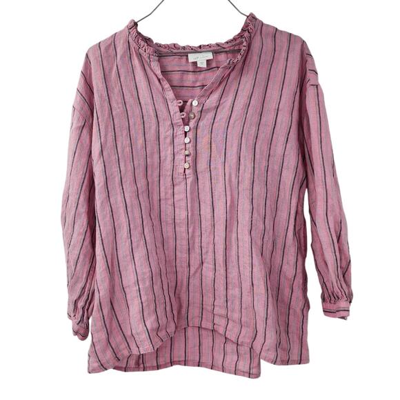 J JILL Striped Pink 100% Linen Top Womens Size Extra Small XS - Picture 1 of 3